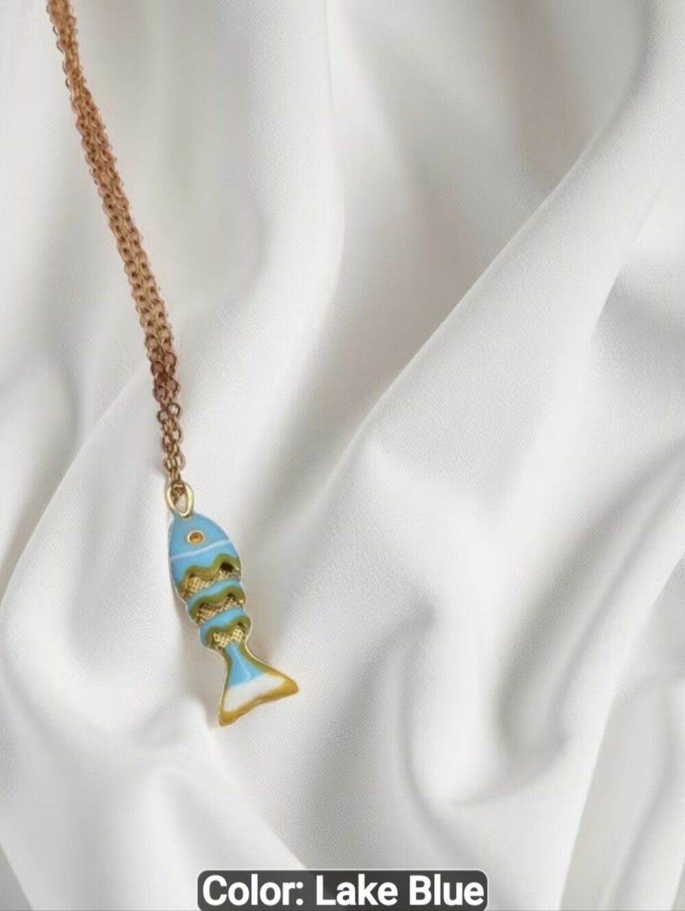 🐟🐟NEW🐟🐟 SO CUTE!! Stainless Steel LAKE BLUE 3D Moveable Fish Pendant Necklac